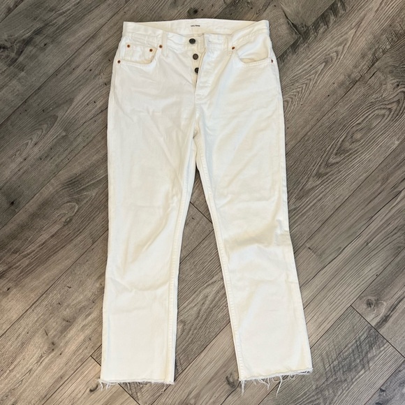 GRLFRND Tatum Button Fly Mid Rise Raw Hem White Denim Ankle Jeans- Size 26 - Picture 4 of 16